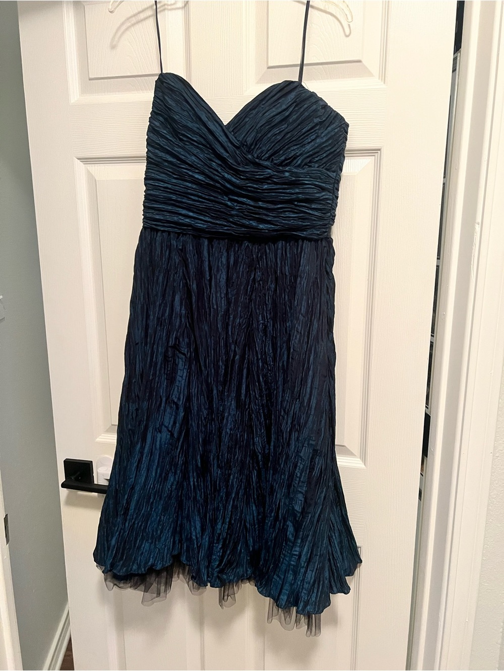 Elegant Navy Blue Crinkle Fit & Flare Dress